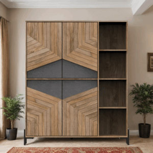 Modern Wooden Cabinet with Open Shelves | Stylish Storage Unit