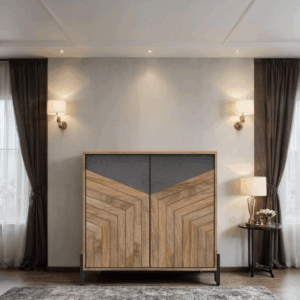 Modern Wooden Cabinet with Natural Finish | Rustic Storage Sideboard